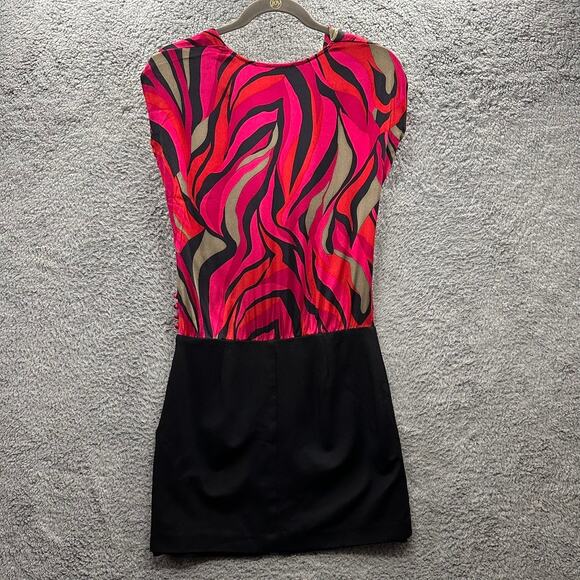 Trina Turk Size 4 One Piece Dress Black Bottom Red Pink Top U Neck Party - Picture 1 of 8